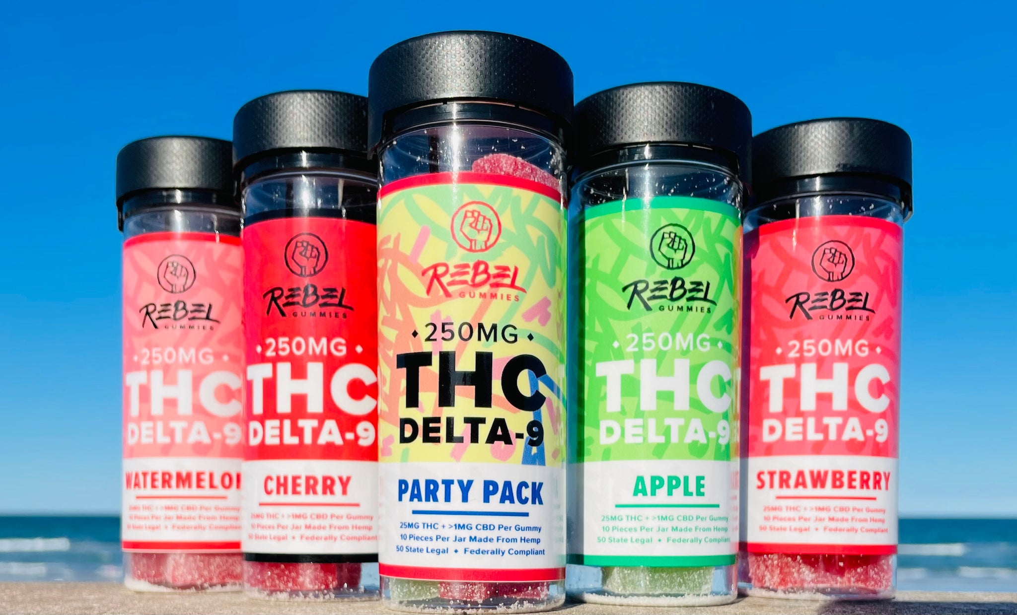 Legal D9 Rebel THC Cannabis Gummy Edible Cubes - 40 Serving Jar - Gummies 